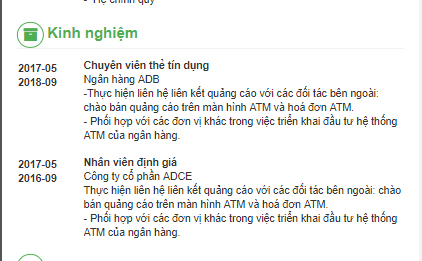 Mẫu cv của ng&acirc;n h&agrave;ng Vpbank: Mẫu phần kinh nghiệm l&agrave;m việc