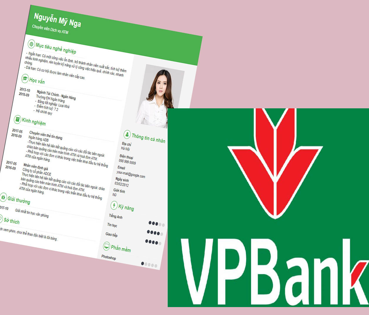 Mẫu cv của ng&acirc;n h&agrave;ng Vpbank: Sử dụng m&agrave;u tương tự VPBank để g&acirc;y ch&uacute; &yacute;