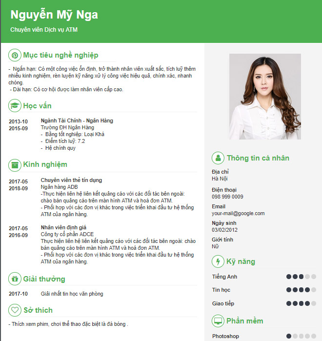 Mẫu CV của ng&acirc;n h&agrave;ng VPBank
