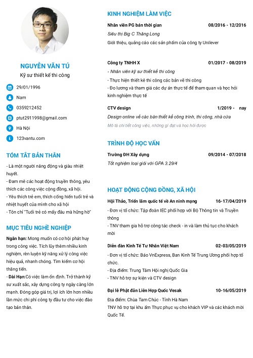 mẫu cv thiết kế thi c&ocirc;ng chuẩn