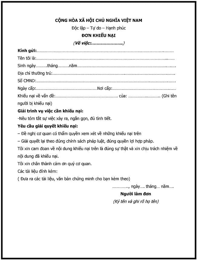Mẫu đơn khiếu nại tập thể