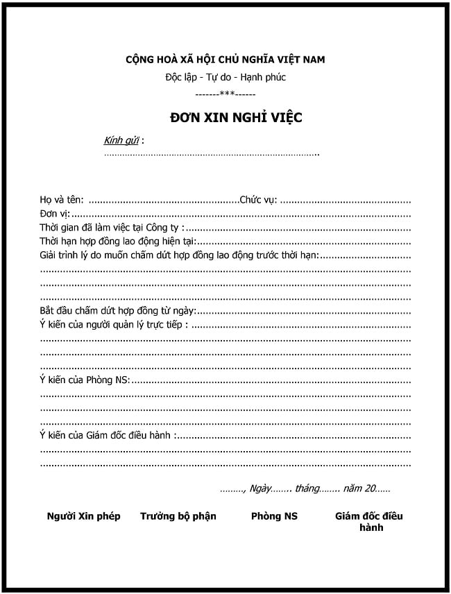 mẫu đơn xin nghỉ việc số 2