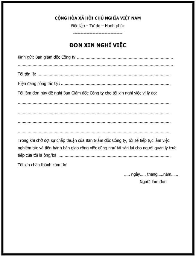mẫu đơn xin nghỉ việc số 3