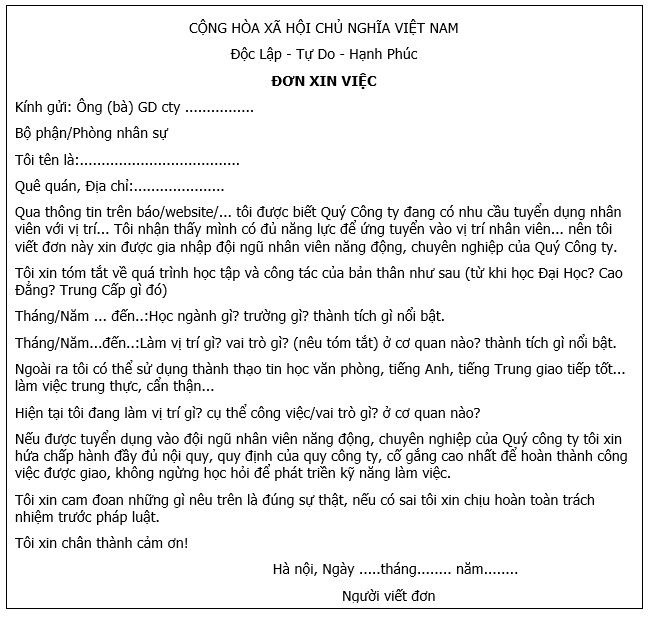  Mẫu đơn xin việc viết tay 1