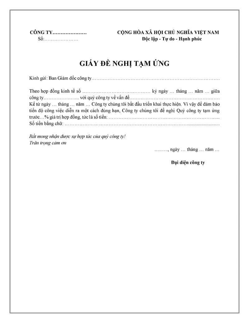 giấy đề nghị tạm ứng