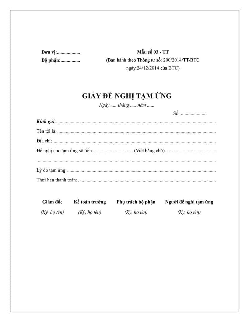 giấy đề nghị tạm ứng