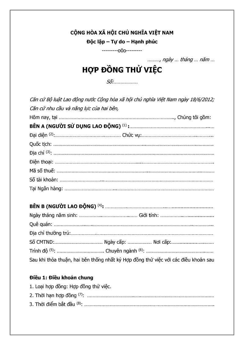 hợp đồng thử việc