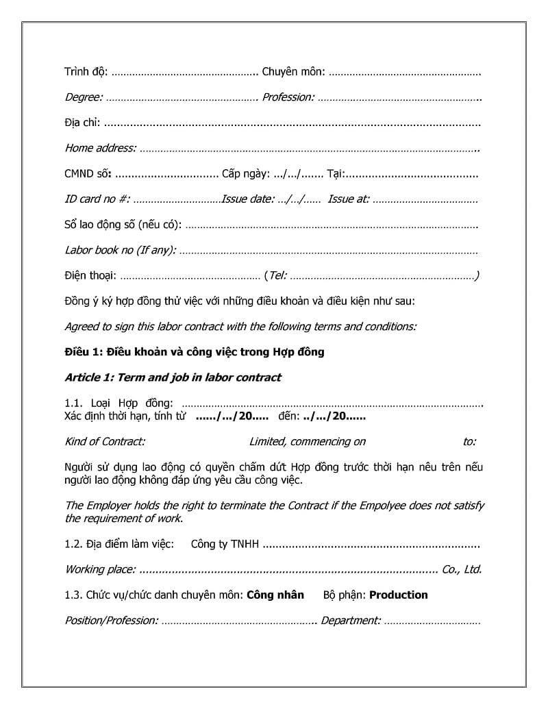 hợp đồng thử việc