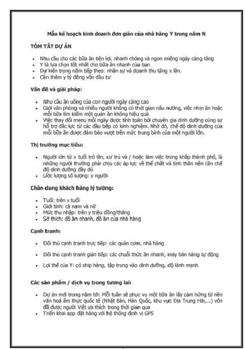 mẫu kế hoạch kinh doanh