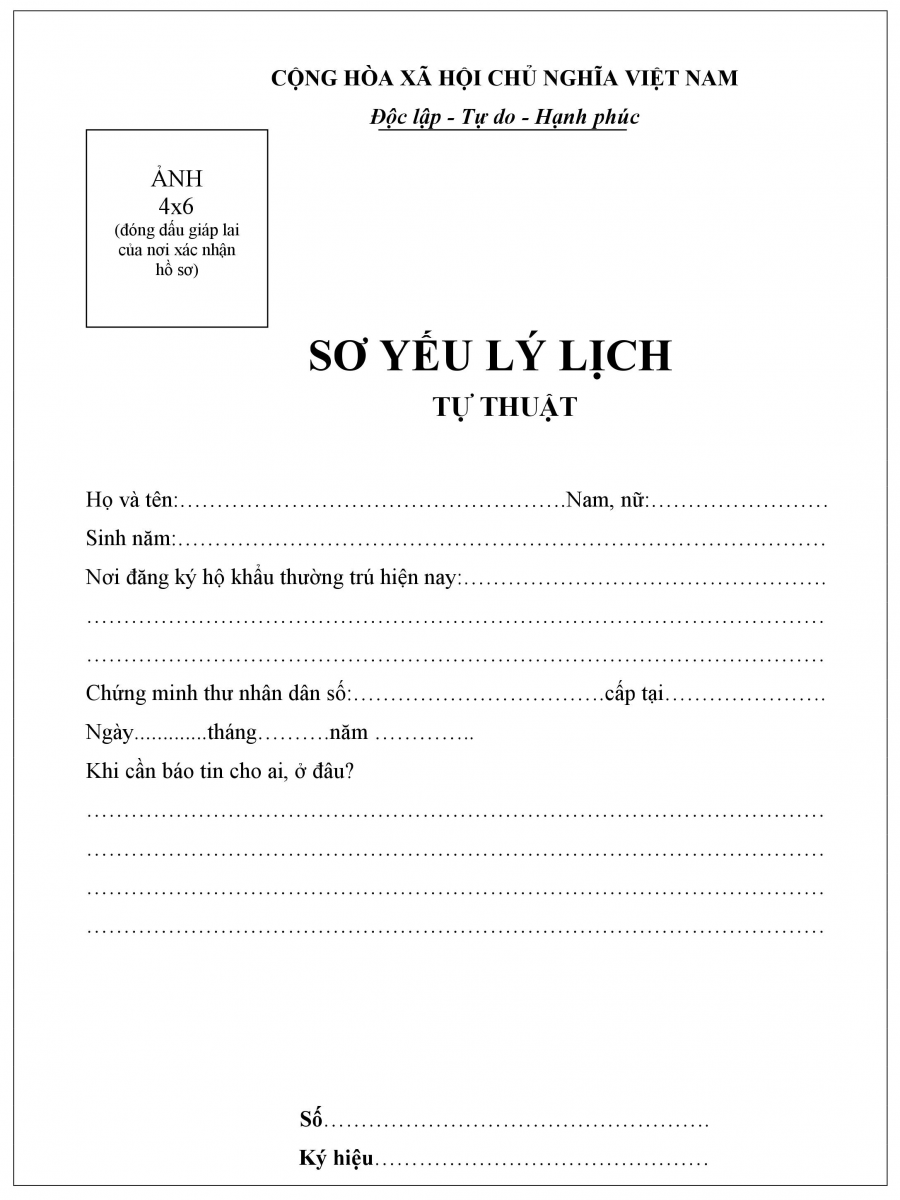 sơ yếu l&yacute; lịch chuẩn 2019