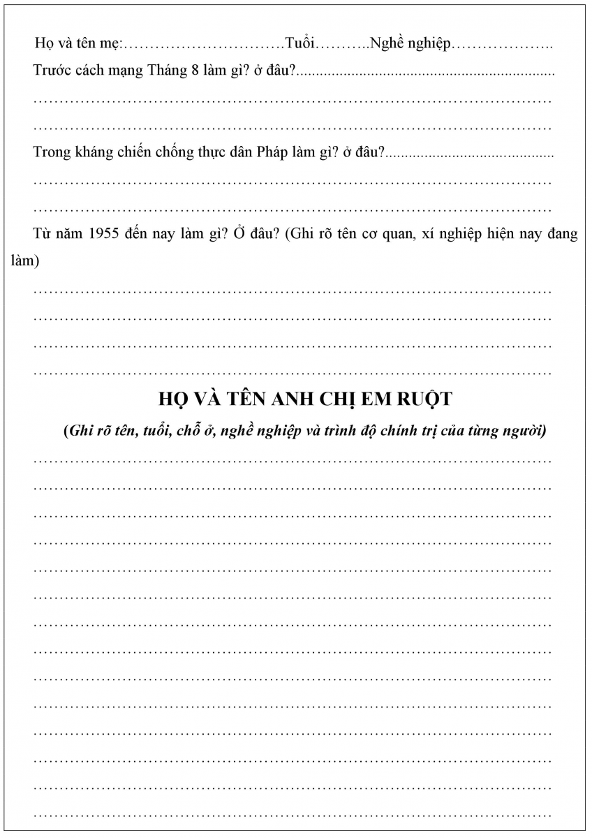 mẫu sơ yếu l&yacute; lịch chuẩn