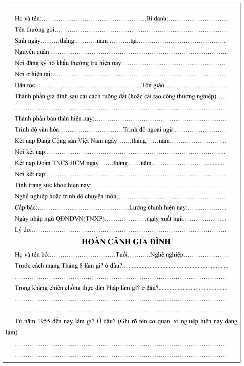 mẫu sơ yếu chuy&ecirc;n nghiệp 2019