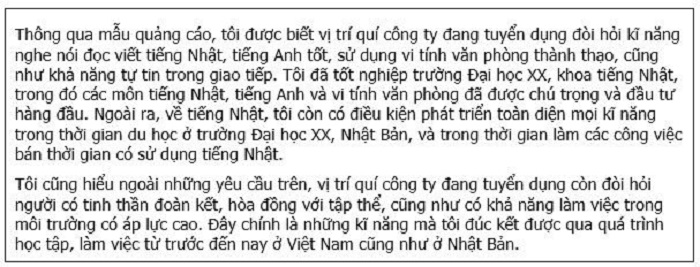 V&iacute; dụ về đoạn giữa trong một mẫu đơn xin việc viết tay chuẩn