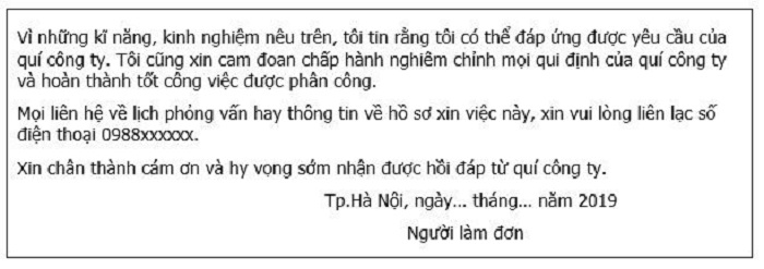 V&iacute; dụ về phần kết luận cho mẫu đơn xin việc viết tay hay