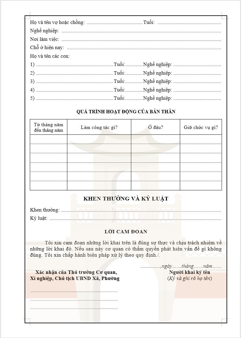 sơ yếu l&yacute; lịch viết tay chuy&ecirc;n nghiệp 2019