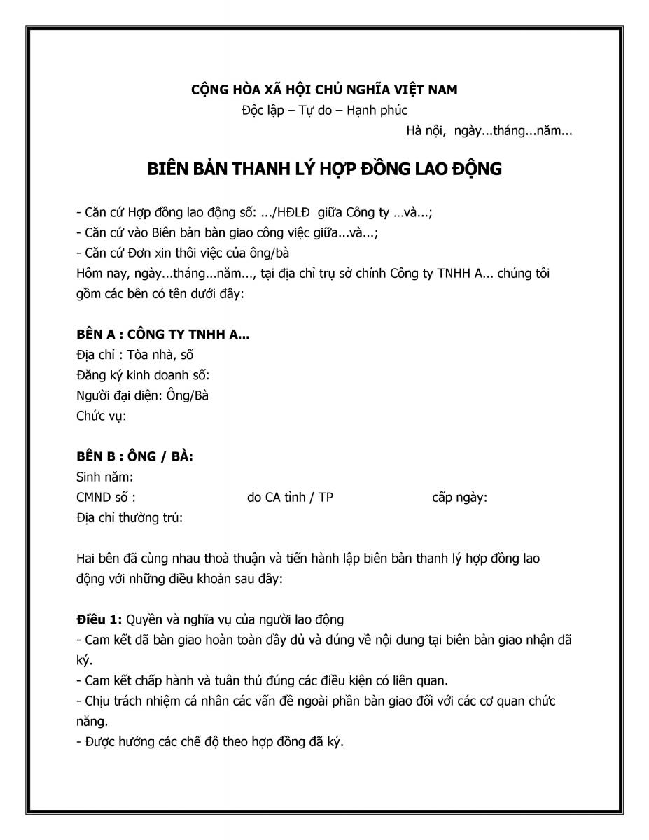 Mẫu biên bản thanh lý hợp đồng lao động