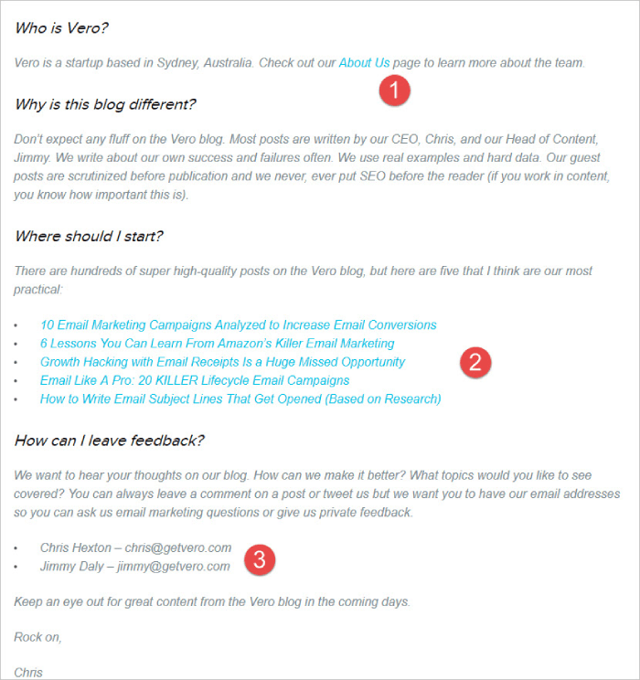 Th&ocirc;ng điệp k&ecirc;u gọi h&agrave;nh động xuy&ecirc;n suốt email của Vero