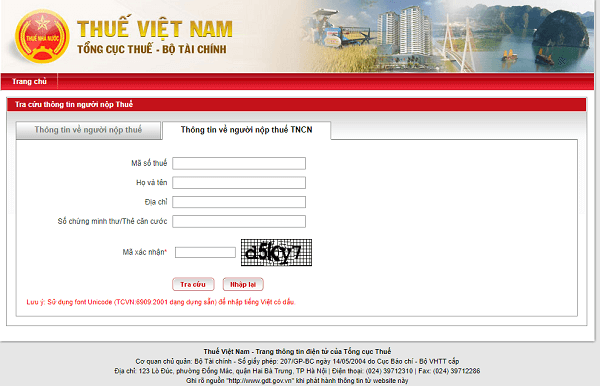 tra cứu m&atilde; số thuế tncn