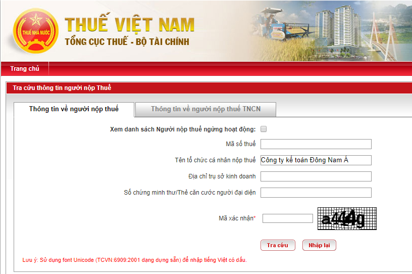 Tra cứu thông tin người nộp thuế doanh nghiệp