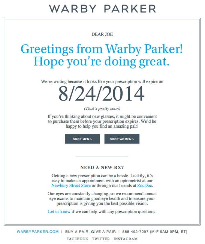 warby parker email marketing