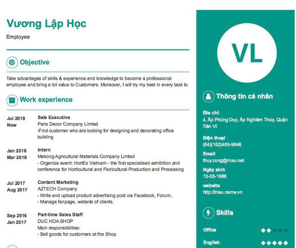 Mẫu CV Employee