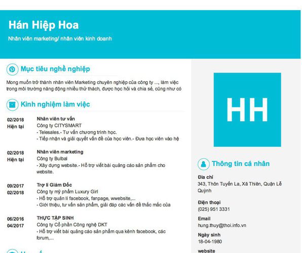 Gợi ý cách viết Mẫu CV tham khảo Nhân viên marketing/ nhân viên kinh doanh