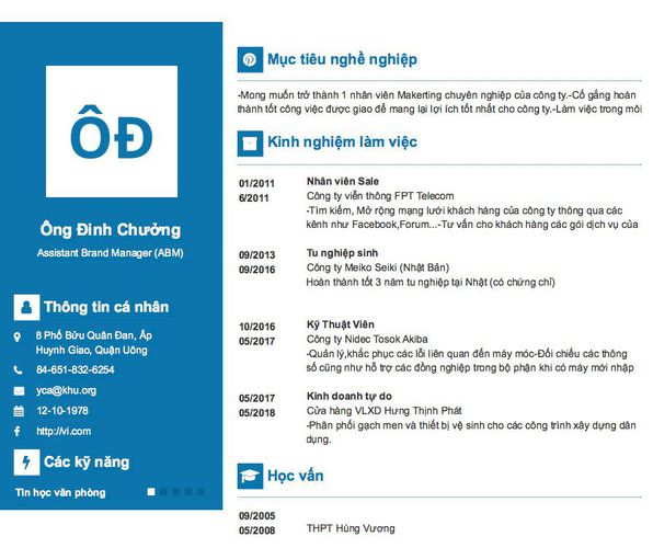 Mẫu CV Assistant Brand Manager (ABM)