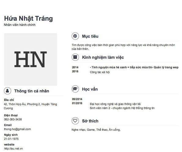Mẫu CV Nhân viên hành chính