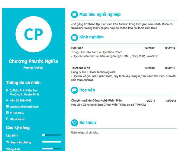 Mẫu CV Fresher Android
