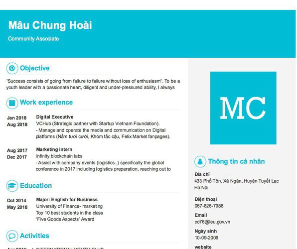 Mẫu CV Community Associate