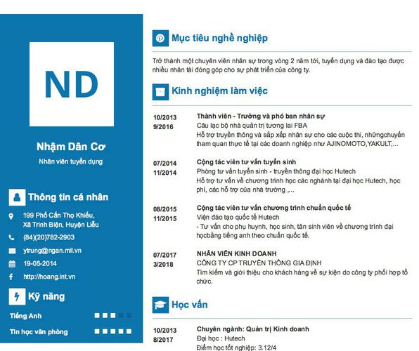 Mẫu CV Nhân viên tuyển dụng