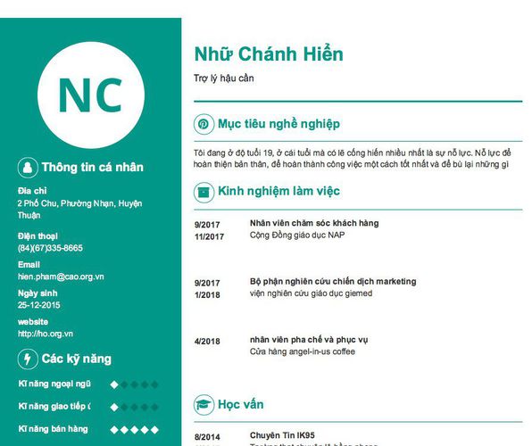 Mẫu CV Trợ lý hậu cần