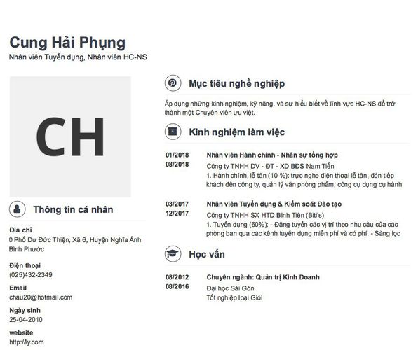 Gợi ý cách viết Mẫu CV tham khảo Nhân viên Tuyển dụng, Nhân viên HC-NS