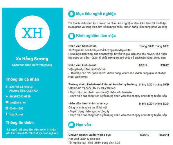 Mẫu CV Nhân viên hành chính văn phòng