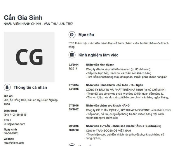 Mẫu CV NHÂN VIÊN HÀNH CHÍNH - VĂN THƯ LƯU TRỮ