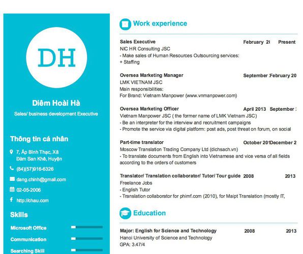 Mẫu CV Sales/ business development Executive