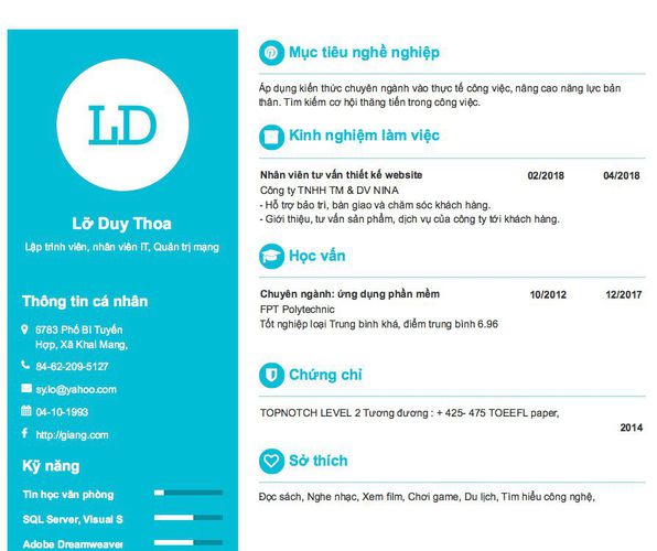 Mẫu CV Lập trình viên, nhân viên IT, Quản trị mạng