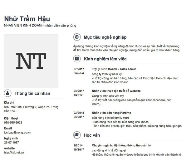 Mẫu CV NHÂN VIÊN KINH DOANh- nhân viên văn phòng