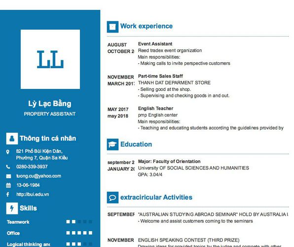 Mẫu CV PROPERTY ASSISTANT