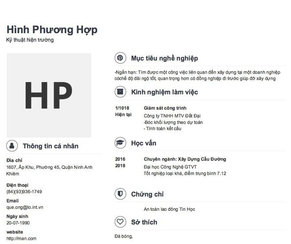 Mẫu CV Kỷ thuật hiện trường