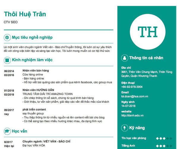 Mẫu CV CTV SEO