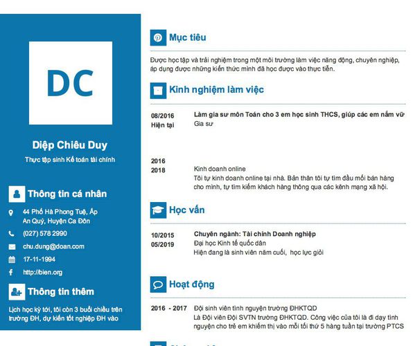 Gợi ý cách viết Mẫu CV tham khảo Thực tập sinh Kế toán tài chính