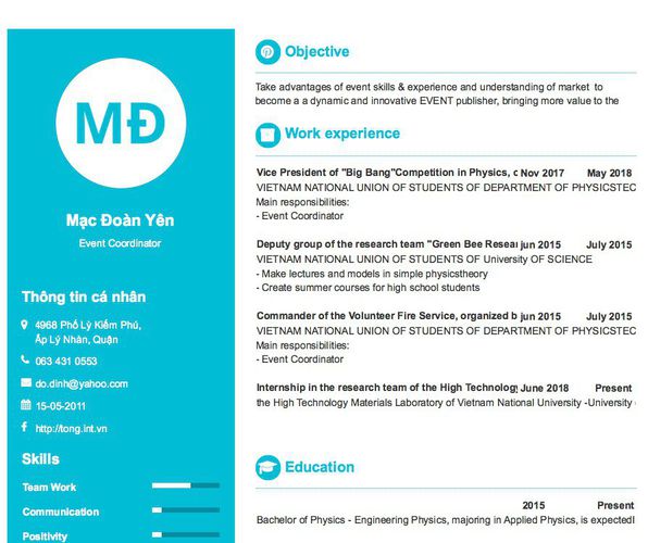 Mẫu CV Event Coordinator