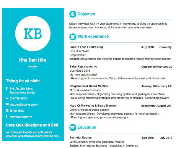 Mẫu CV trainee
