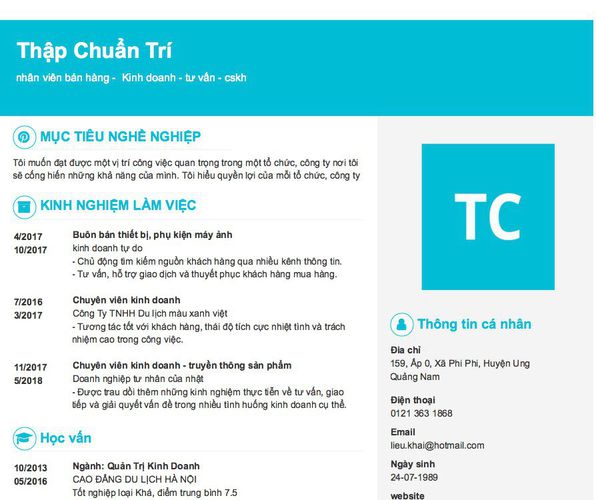 Gợi ý cách viết Mẫu CV tham khảo nhân viên bán hàng -  Kinh doanh - tư vấn - cskh