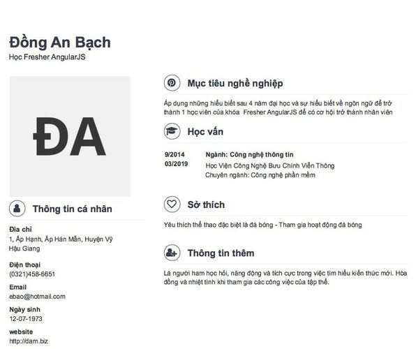 Mẫu CV Học Fresher AngularJS