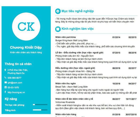 Mẫu CV Nhân viên chăm sóc khách hàng