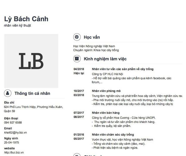 Mẫu CV nhân viên kỹ thuật