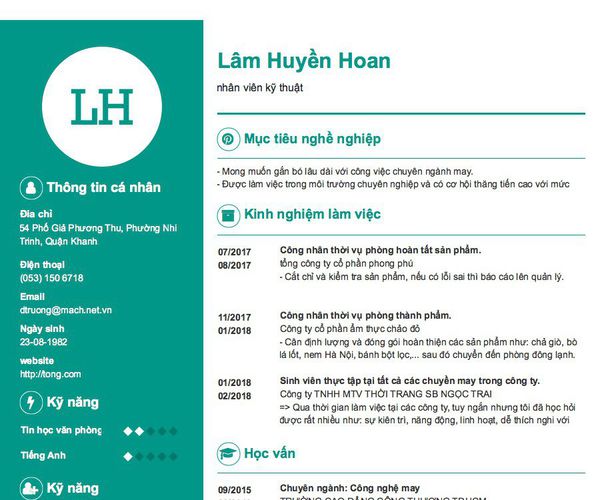 Mẫu CV nhân viên kỹ thuật