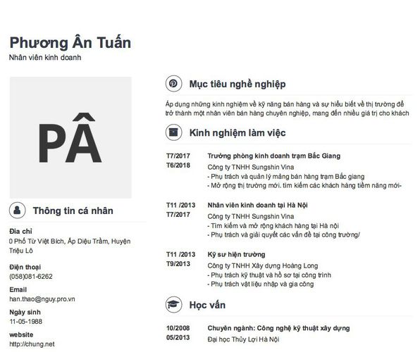 Mẫu CV Nhân viên kinh doanh